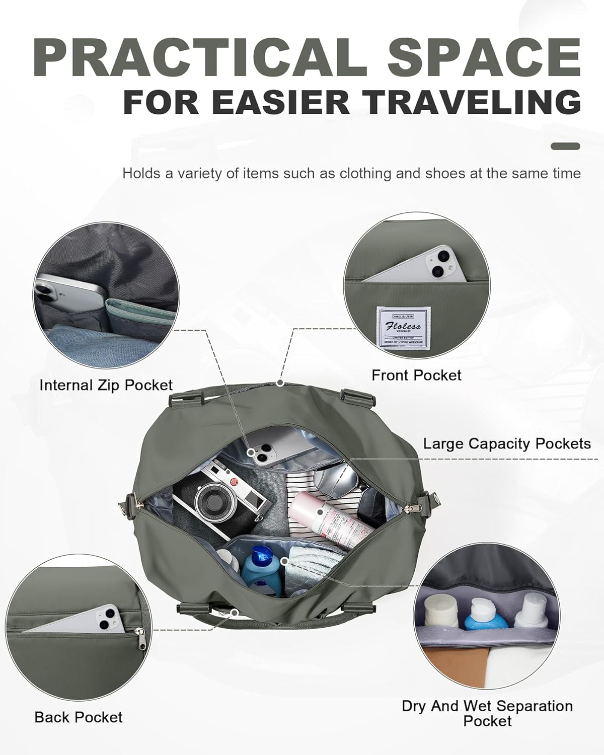 Travel Duffel Bag, 18x14x8 Inches Travel Bag Spirit with Shoes Compartment, Weekender Overnight Bag for Women with Trolley Sleeve, Carry On Bag for Airplanes Sport Tote Gym Bag Black - Colors B