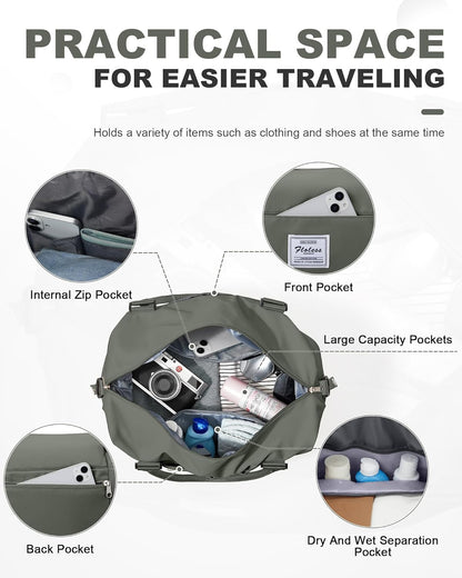 Travel Duffel Bag, 18x14x8 Inches Travel Bag Spirit with Shoes Compartment, Weekender Overnight Bag for Women with Trolley Sleeve, Carry On Bag for Airplanes Sport Tote Gym Bag Black - Colors B