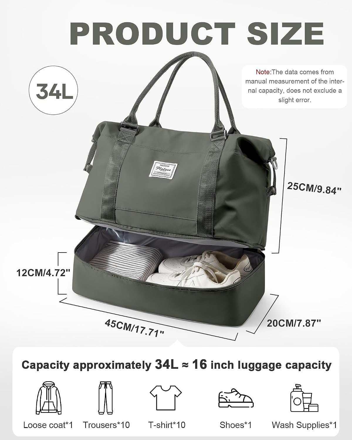 Travel Duffel Bag, 18x14x8 Inches Travel Bag Spirit with Shoes Compartment, Weekender Overnight Bag for Women with Trolley Sleeve, Carry On Bag for Airplanes Sport Tote Gym Bag Black - Colors B