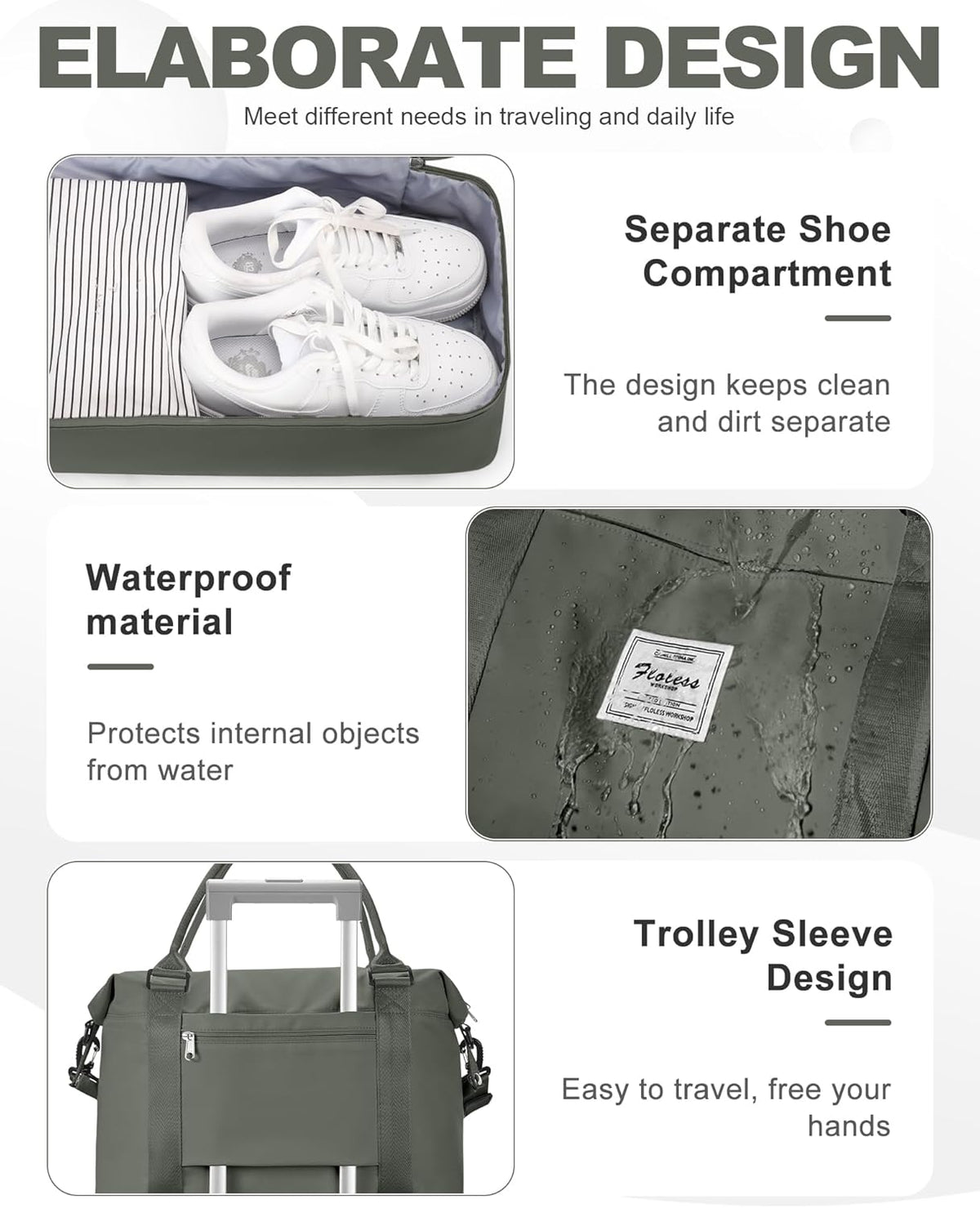 Travel Duffel Bag, 18x14x8 Inches Travel Bag Spirit with Shoes Compartment, Weekender Overnight Bag for Women with Trolley Sleeve, Carry On Bag for Airplanes Sport Tote Gym Bag Black - Colors B
