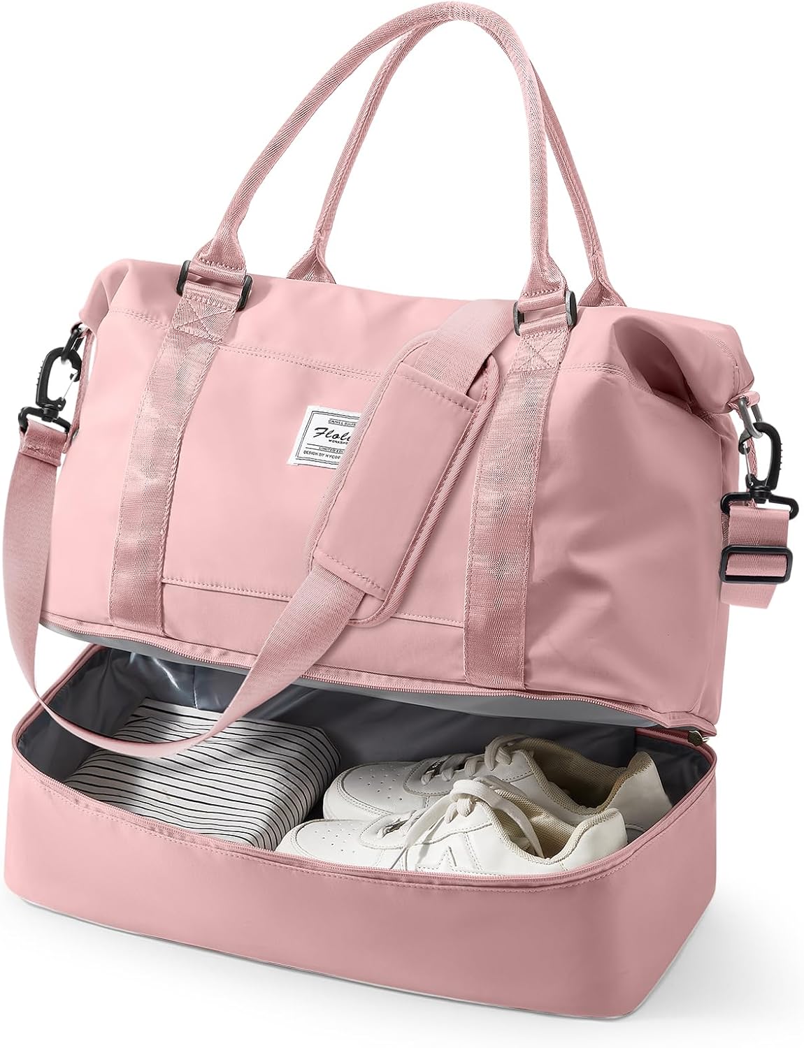 Travel Duffel Bag, 18x14x8 Inches Travel Bag Spirit with Shoes Compartment, Weekender Overnight Bag for Women with Trolley Sleeve, Carry On Bag for Airplanes Sport Tote Gym Bag Black - Colors B