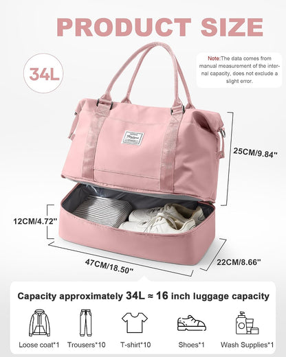 Travel Duffel Bag, 18x14x8 Inches Travel Bag Spirit with Shoes Compartment, Weekender Overnight Bag for Women with Trolley Sleeve, Carry On Bag for Airplanes Sport Tote Gym Bag Black - Colors B