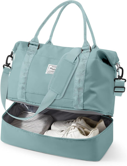Travel Duffel Bag, 18x14x8 Inches Travel Bag Spirit with Shoes Compartment, Weekender Overnight Bag for Women with Trolley Sleeve, Carry On Bag for Airplanes Sport Tote Gym Bag Black - Colors B