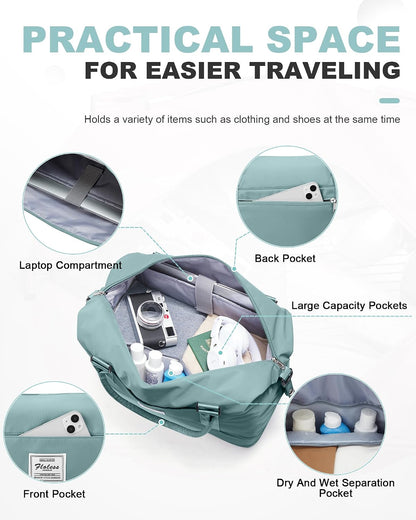 Travel Duffel Bag, 18x14x8 Inches Travel Bag Spirit with Shoes Compartment, Weekender Overnight Bag for Women with Trolley Sleeve, Carry On Bag for Airplanes Sport Tote Gym Bag Black - Colors B