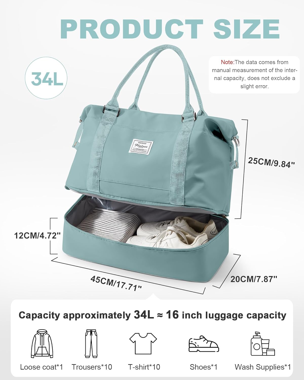 Travel Duffel Bag, 18x14x8 Inches Travel Bag Spirit with Shoes Compartment, Weekender Overnight Bag for Women with Trolley Sleeve, Carry On Bag for Airplanes Sport Tote Gym Bag Black - Colors B