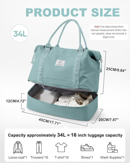Travel Duffel Bag, 18x14x8 Inches Travel Bag Spirit with Shoes Compartment, Weekender Overnight Bag for Women with Trolley Sleeve, Carry On Bag for Airplanes Sport Tote Gym Bag Black - Colors B