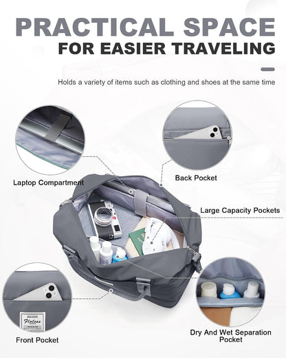 Travel Duffel Bag, 18x14x8 Inches Travel Bag Spirit with Shoes Compartment, Weekender Overnight Bag for Women with Trolley Sleeve, Carry On Bag for Airplanes Sport Tote Gym Bag Black - Colors B