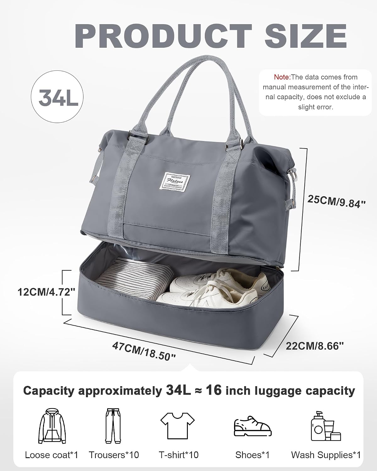 Travel Duffel Bag, 18x14x8 Inches Travel Bag Spirit with Shoes Compartment, Weekender Overnight Bag for Women with Trolley Sleeve, Carry On Bag for Airplanes Sport Tote Gym Bag Black - Colors B
