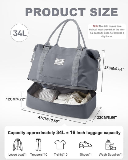 Travel Duffel Bag, 18x14x8 Inches Travel Bag Spirit with Shoes Compartment, Weekender Overnight Bag for Women with Trolley Sleeve, Carry On Bag for Airplanes Sport Tote Gym Bag Black - Colors B