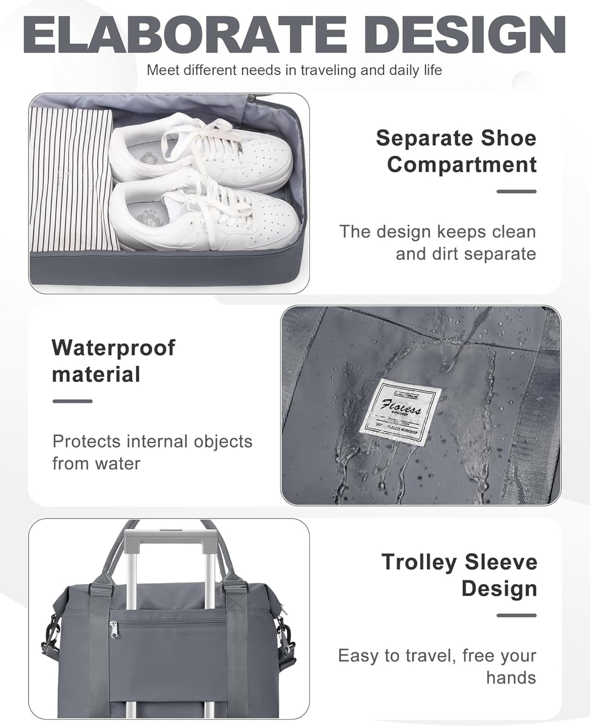 Travel Duffel Bag, 18x14x8 Inches Travel Bag Spirit with Shoes Compartment, Weekender Overnight Bag for Women with Trolley Sleeve, Carry On Bag for Airplanes Sport Tote Gym Bag Black - Colors B
