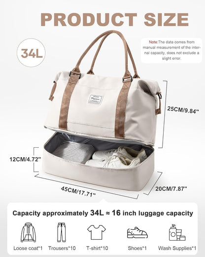 Travel Duffel Bag, 18x14x8 Inches Travel Bag Spirit with Shoes Compartment, Weekender Overnight Bag for Women with Trolley Sleeve, Carry On Bag for Airplanes Sport Tote Gym Bag Black - Colors B