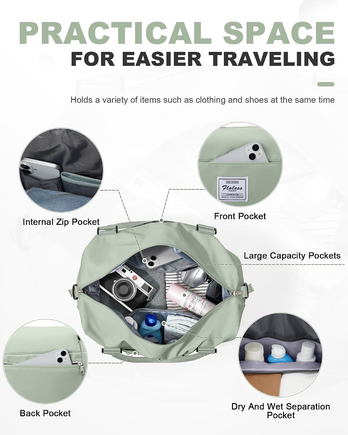 Travel Duffel Bag, 18x14x8 Inches Travel Bag Spirit with Shoes Compartment, Weekender Overnight Bag for Women with Trolley Sleeve, Carry On Bag for Airplanes Sport Tote Gym Bag Black - Colors B