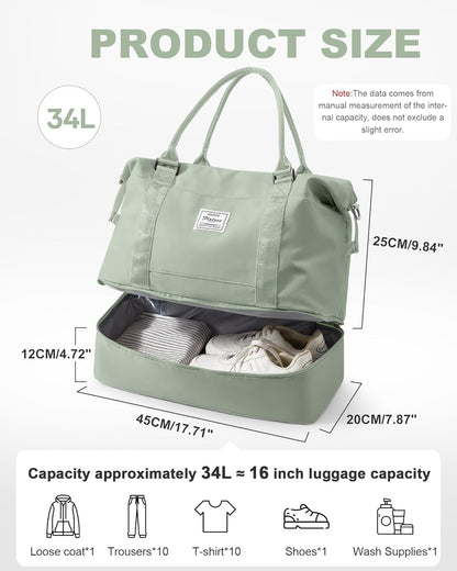 Travel Duffel Bag, 18x14x8 Inches Travel Bag Spirit with Shoes Compartment, Weekender Overnight Bag for Women with Trolley Sleeve, Carry On Bag for Airplanes Sport Tote Gym Bag Black - Colors B