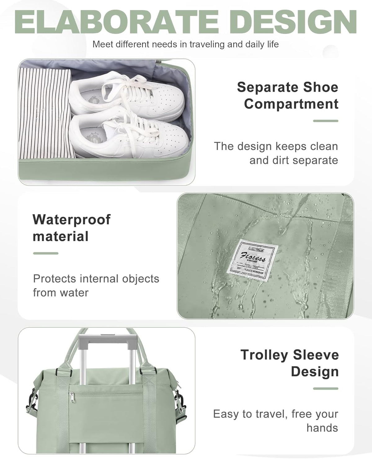 Travel Duffel Bag, 18x14x8 Inches Travel Bag Spirit with Shoes Compartment, Weekender Overnight Bag for Women with Trolley Sleeve, Carry On Bag for Airplanes Sport Tote Gym Bag Black - Colors B