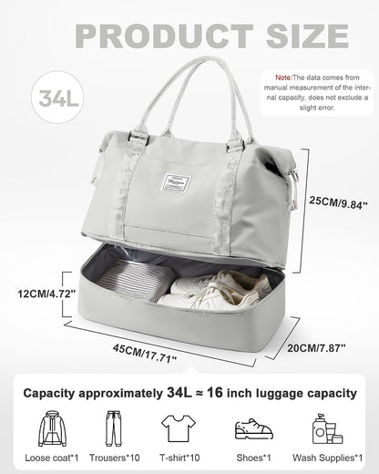 Travel Duffel Bag, 18x14x8 Inches Travel Bag Spirit with Shoes Compartment, Weekender Overnight Bag for Women with Trolley Sleeve, Carry On Bag for Airplanes Sport Tote Gym Bag Black - Colors B