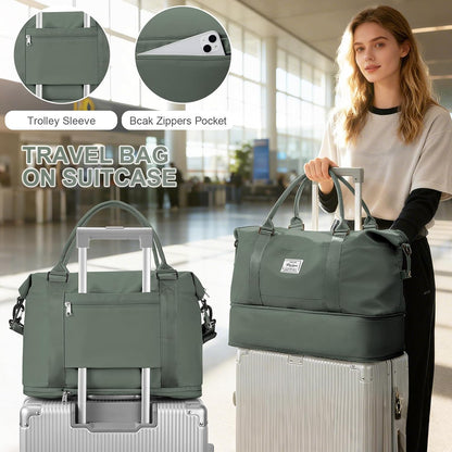 Travel Duffel Bag, 18x14x8 Inches Travel Bag Spirit with Shoes Compartment, Weekender Overnight Bag for Women with Trolley Sleeve, Carry On Bag for Airplanes Sport Tote Gym Bag Black - Colors B