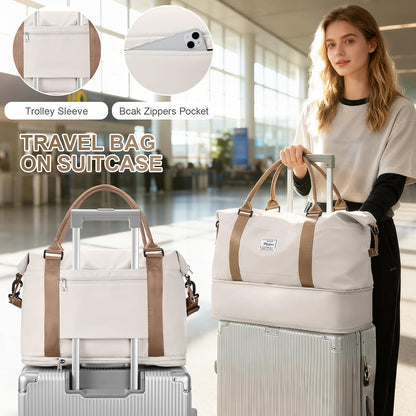 Travel Duffel Bag, 18x14x8 Inches Travel Bag Spirit with Shoes Compartment, Weekender Overnight Bag for Women with Trolley Sleeve, Carry On Bag for Airplanes Sport Tote Gym Bag Black - Colors B