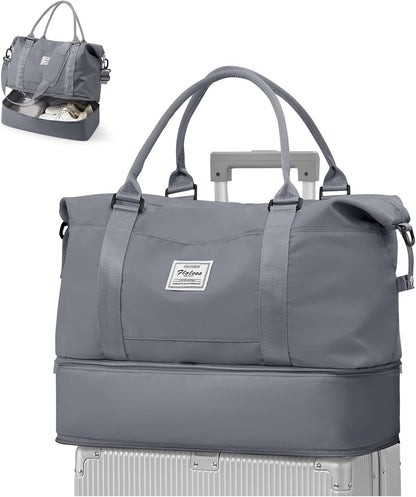Travel Duffel Bag, 18x14x8 Inches Travel Bag Spirit with Shoes Compartment, Weekender Overnight Bag for Women with Trolley Sleeve, Carry On Bag for Airplanes Sport Tote Gym Bag Black - Colors B