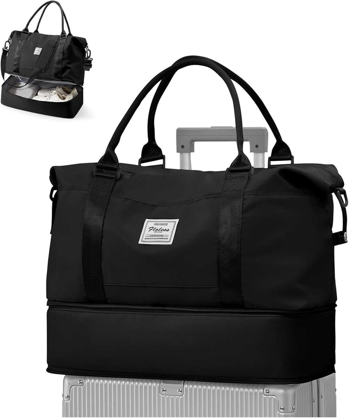 Travel Duffel Bag, 18x14x8 Inches Travel Bag Spirit with Shoes Compartment, Weekender Overnight Bag for Women with Trolley Sleeve, Carry On Bag for Airplanes Sport Tote Gym Bag Black - Colors B
