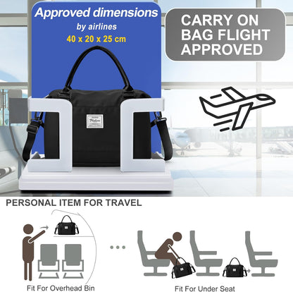 Travel Duffel Bag, 18x14x8 Inches Travel Bag Spirit with Shoes Compartment, Weekender Overnight Bag for Women with Trolley Sleeve, Carry On Bag for Airplanes Sport Tote Gym Bag Black - Colors B