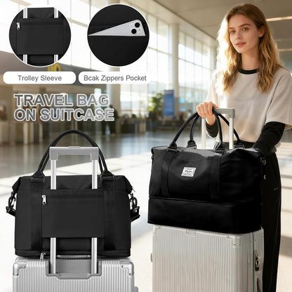 Travel Duffel Bag, 18x14x8 Inches Travel Bag Spirit with Shoes Compartment, Weekender Overnight Bag for Women with Trolley Sleeve, Carry On Bag for Airplanes Sport Tote Gym Bag Black - Colors B
