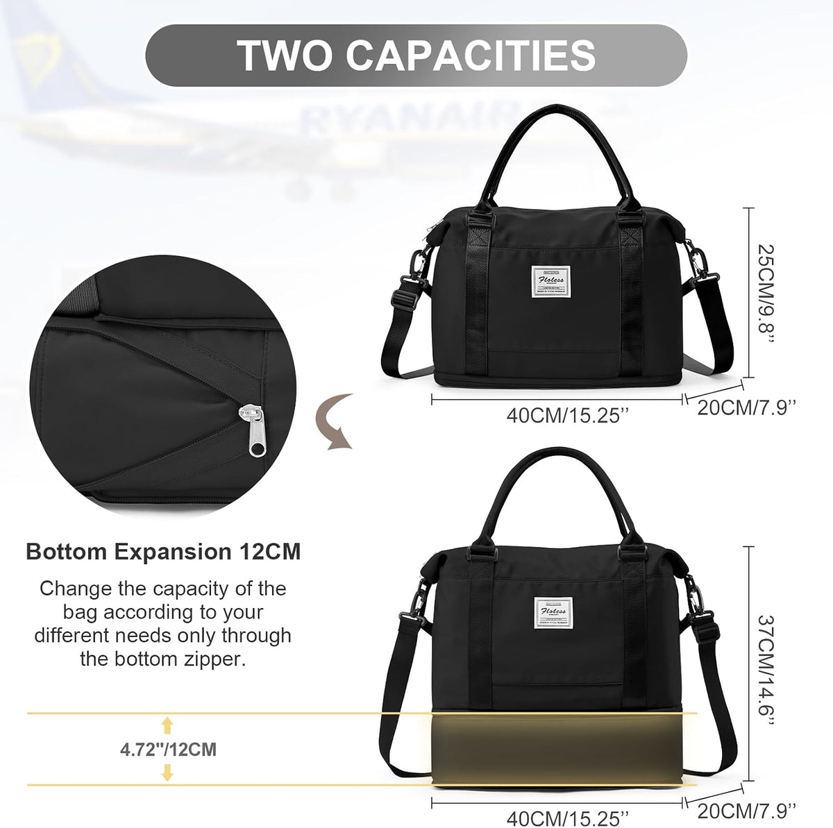 Travel Duffel Bag, 18x14x8 Inches Travel Bag Spirit with Shoes Compartment, Weekender Overnight Bag for Women with Trolley Sleeve, Carry On Bag for Airplanes Sport Tote Gym Bag Black - Colors B