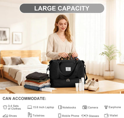 Travel Duffel Bag, 18x14x8 Inches Travel Bag Spirit with Shoes Compartment, Weekender Overnight Bag for Women with Trolley Sleeve, Carry On Bag for Airplanes Sport Tote Gym Bag Black - Colors B