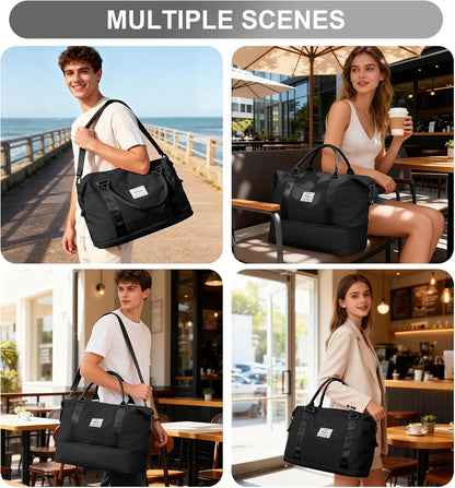 Travel Duffel Bag, 18x14x8 Inches Travel Bag Spirit with Shoes Compartment, Weekender Overnight Bag for Women with Trolley Sleeve, Carry On Bag for Airplanes Sport Tote Gym Bag Black - Colors B