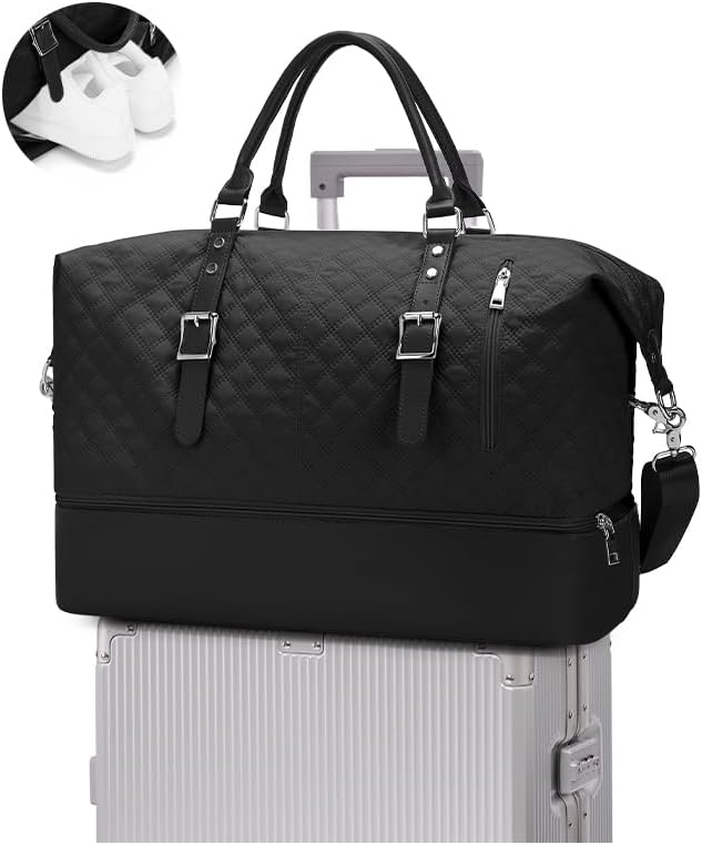 Travel Duffel Bag, 18x14x8 Inches Travel Bag Spirit with Shoes Compartment, Weekender Overnight Bag for Women with Trolley Sleeve, Carry On Bag for Airplanes Sport Tote Gym Bag Black - Colors B