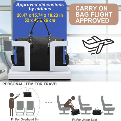 Travel Duffel Bag, 18x14x8 Inches Travel Bag Spirit with Shoes Compartment, Weekender Overnight Bag for Women with Trolley Sleeve, Carry On Bag for Airplanes Sport Tote Gym Bag Black - Colors B