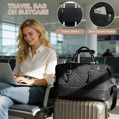 Travel Duffel Bag, 18x14x8 Inches Travel Bag Spirit with Shoes Compartment, Weekender Overnight Bag for Women with Trolley Sleeve, Carry On Bag for Airplanes Sport Tote Gym Bag Black - Colors B