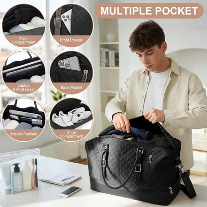 Travel Duffel Bag, 18x14x8 Inches Travel Bag Spirit with Shoes Compartment, Weekender Overnight Bag for Women with Trolley Sleeve, Carry On Bag for Airplanes Sport Tote Gym Bag Black - Colors B