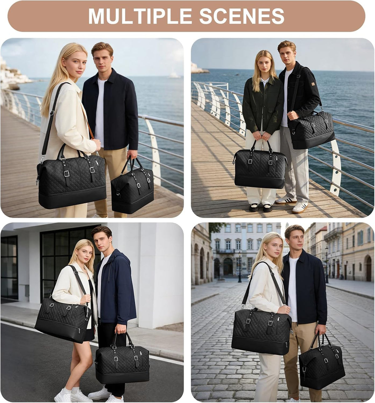 Travel Duffel Bag, 18x14x8 Inches Travel Bag Spirit with Shoes Compartment, Weekender Overnight Bag for Women with Trolley Sleeve, Carry On Bag for Airplanes Sport Tote Gym Bag Black - Colors B