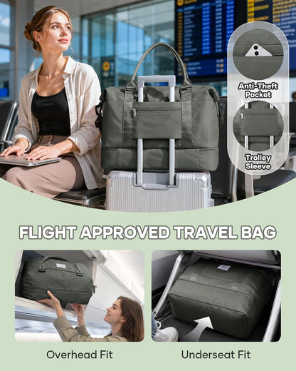 Travel Duffel Bag, 18x14x8 Inches Travel Bag Spirit with Shoes Compartment, Weekender Overnight Bag for Women with Trolley Sleeve, Carry On Bag for Airplanes Sport Tote Gym Bag Black - Colors B