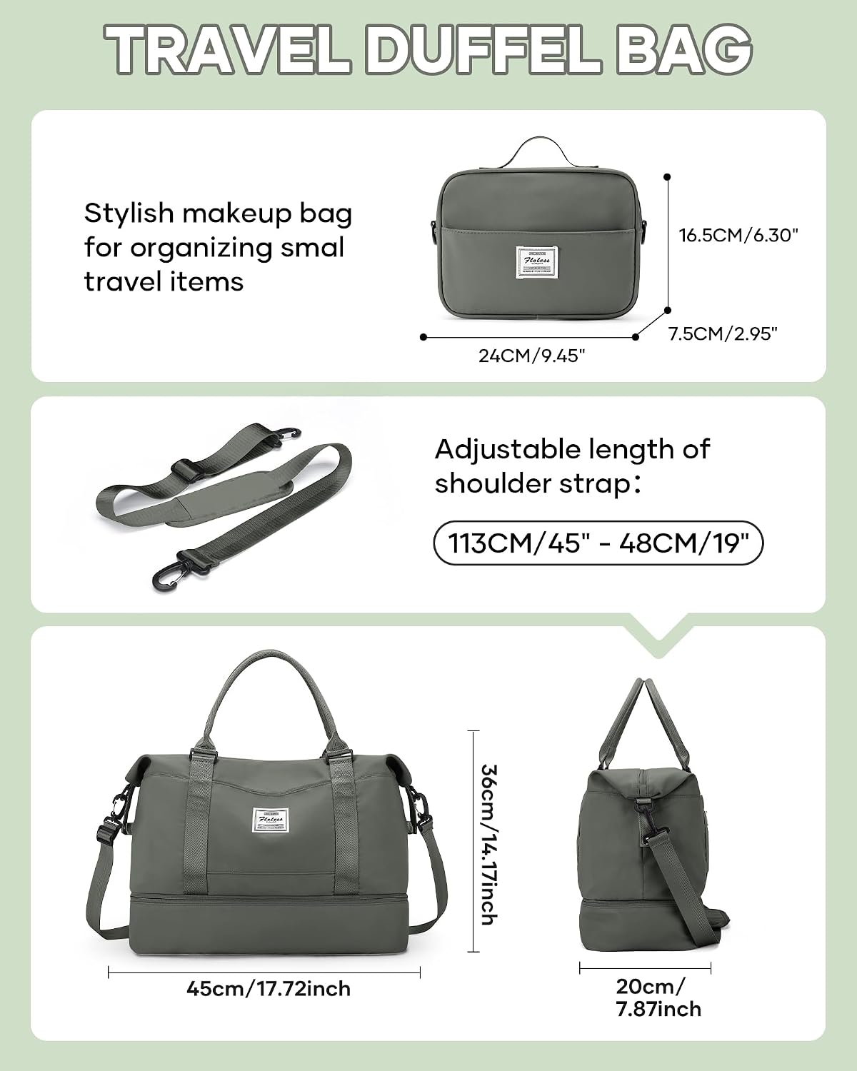 Travel Duffel Bag, 18x14x8 Inches Travel Bag Spirit with Shoes Compartment, Weekender Overnight Bag for Women with Trolley Sleeve, Carry On Bag for Airplanes Sport Tote Gym Bag Black - Colors B
