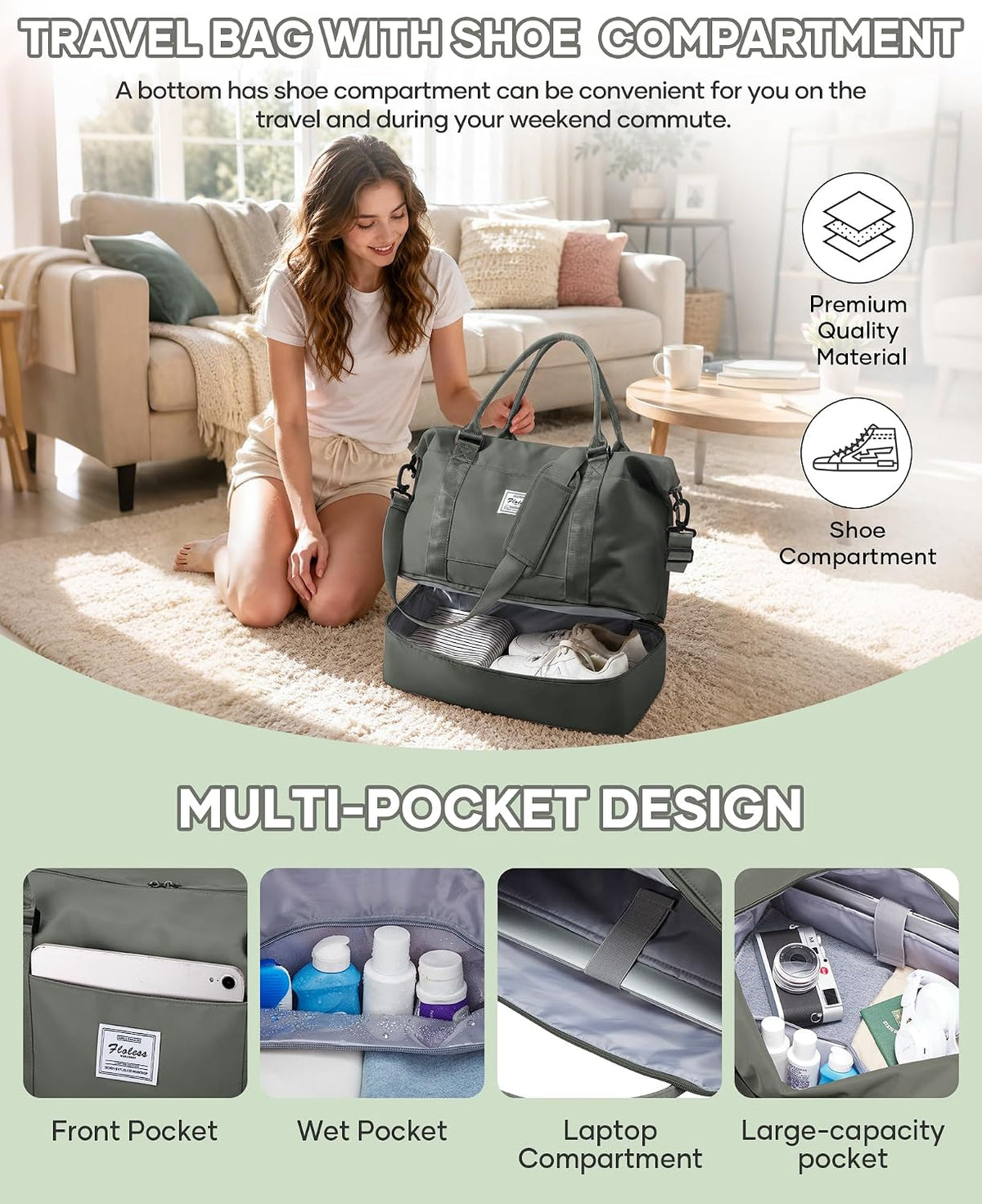 Travel Duffel Bag, 18x14x8 Inches Travel Bag Spirit with Shoes Compartment, Weekender Overnight Bag for Women with Trolley Sleeve, Carry On Bag for Airplanes Sport Tote Gym Bag Black - Colors B