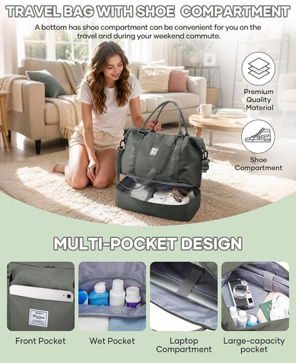 Travel Duffel Bag, 18x14x8 Inches Travel Bag Spirit with Shoes Compartment, Weekender Overnight Bag for Women with Trolley Sleeve, Carry On Bag for Airplanes Sport Tote Gym Bag Black - Colors B