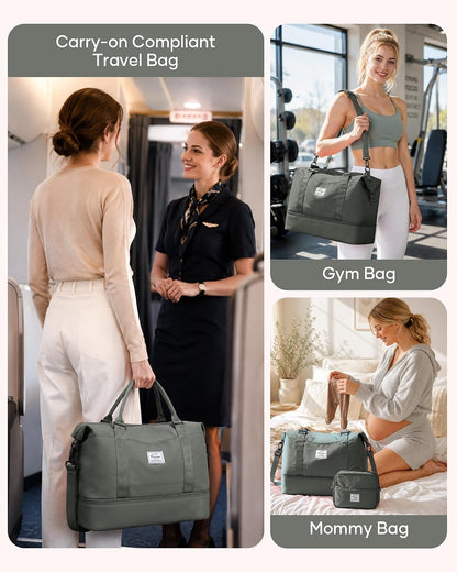 Travel Duffel Bag, 18x14x8 Inches Travel Bag Spirit with Shoes Compartment, Weekender Overnight Bag for Women with Trolley Sleeve, Carry On Bag for Airplanes Sport Tote Gym Bag Black - Colors B
