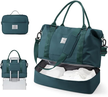 Travel Duffel Bag, 18x14x8 Inches Travel Bag Spirit with Shoes Compartment, Weekender Overnight Bag for Women with Trolley Sleeve, Carry On Bag for Airplanes Sport Tote Gym Bag Black - Colors B