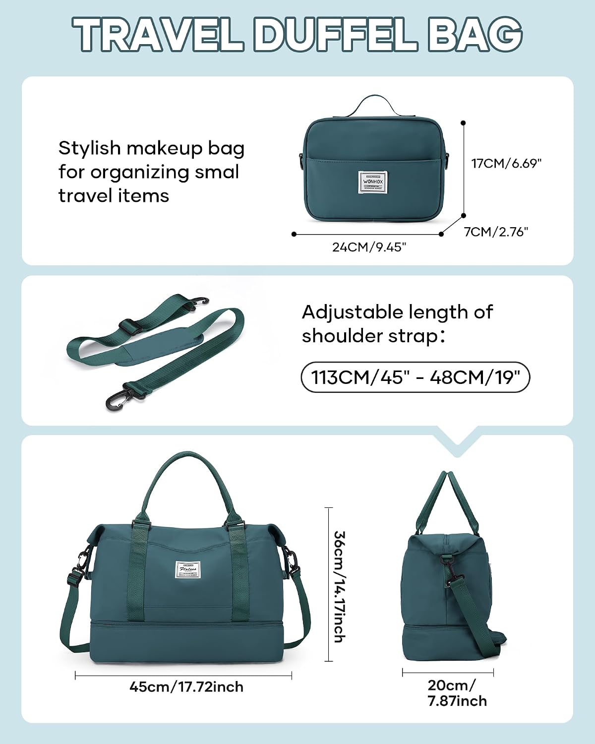 Travel Duffel Bag, 18x14x8 Inches Travel Bag Spirit with Shoes Compartment, Weekender Overnight Bag for Women with Trolley Sleeve, Carry On Bag for Airplanes Sport Tote Gym Bag Black - Colors B