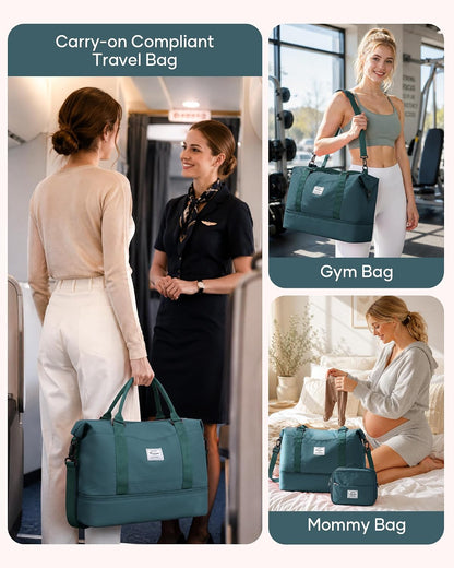 Travel Duffel Bag, 18x14x8 Inches Travel Bag Spirit with Shoes Compartment, Weekender Overnight Bag for Women with Trolley Sleeve, Carry On Bag for Airplanes Sport Tote Gym Bag Black - Colors B