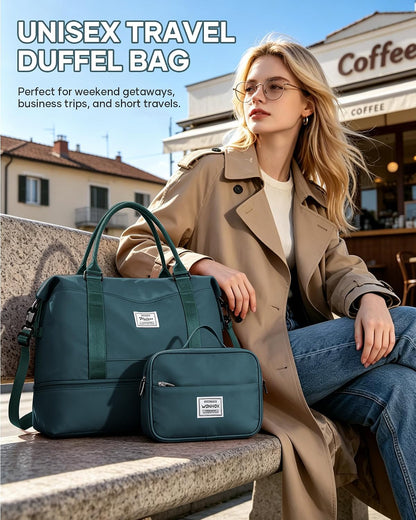 Travel Duffel Bag, 18x14x8 Inches Travel Bag Spirit with Shoes Compartment, Weekender Overnight Bag for Women with Trolley Sleeve, Carry On Bag for Airplanes Sport Tote Gym Bag Black - Colors B