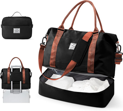 Travel Duffel Bag, 18x14x8 Inches Travel Bag Spirit with Shoes Compartment, Weekender Overnight Bag for Women with Trolley Sleeve, Carry On Bag for Airplanes Sport Tote Gym Bag Black - Colors B