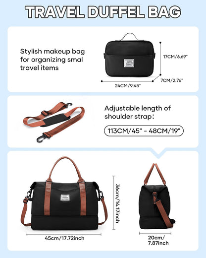 Travel Duffel Bag, 18x14x8 Inches Travel Bag Spirit with Shoes Compartment, Weekender Overnight Bag for Women with Trolley Sleeve, Carry On Bag for Airplanes Sport Tote Gym Bag Black - Colors B