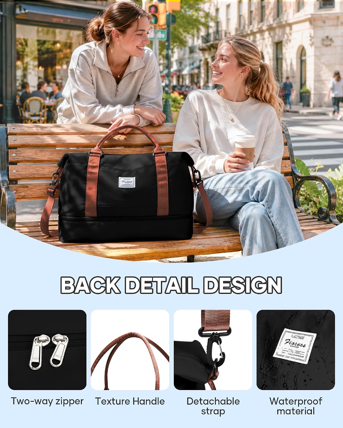 Travel Duffel Bag, 18x14x8 Inches Travel Bag Spirit with Shoes Compartment, Weekender Overnight Bag for Women with Trolley Sleeve, Carry On Bag for Airplanes Sport Tote Gym Bag Black - Colors B