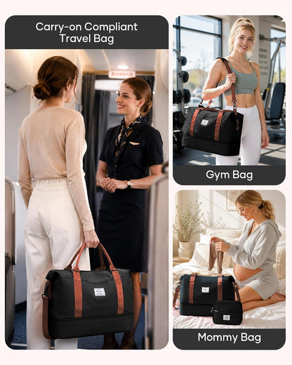 Travel Duffel Bag, 18x14x8 Inches Travel Bag Spirit with Shoes Compartment, Weekender Overnight Bag for Women with Trolley Sleeve, Carry On Bag for Airplanes Sport Tote Gym Bag Black - Colors B
