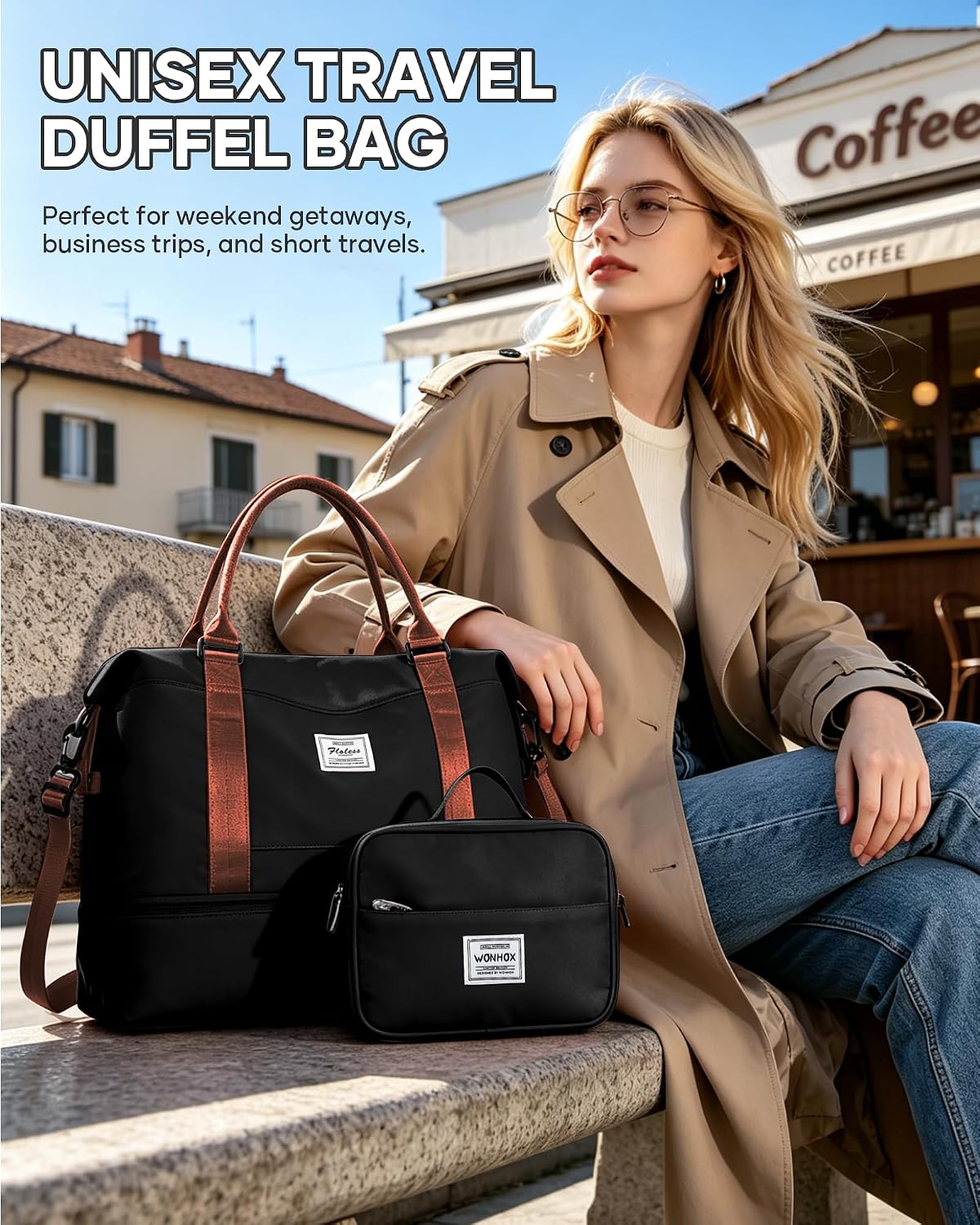 Travel Duffel Bag, 18x14x8 Inches Travel Bag Spirit with Shoes Compartment, Weekender Overnight Bag for Women with Trolley Sleeve, Carry On Bag for Airplanes Sport Tote Gym Bag Black - Colors B