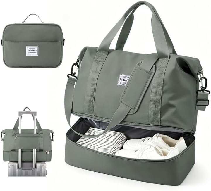 Travel Duffel Bag, 18x14x8 Inches Travel Bag Spirit with Shoes Compartment, Weekender Overnight Bag for Women with Trolley Sleeve, Carry On Bag for Airplanes Sport Tote Gym Bag Black - Colors B