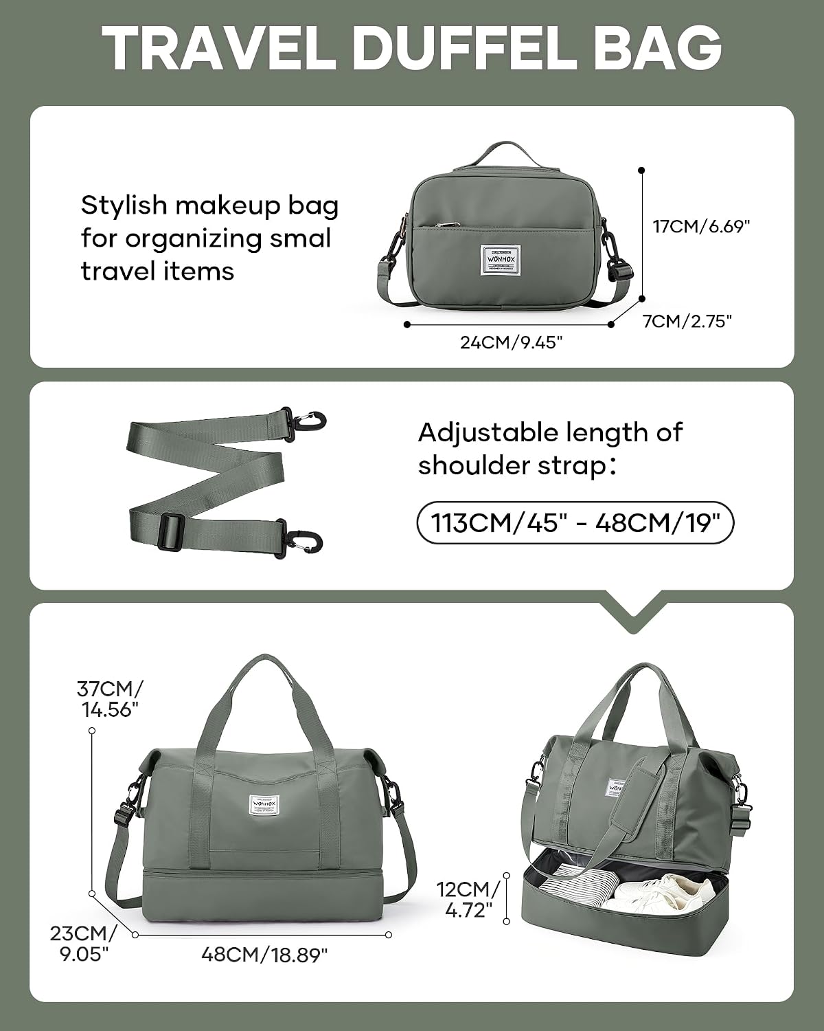 Travel Duffel Bag, 18x14x8 Inches Travel Bag Spirit with Shoes Compartment, Weekender Overnight Bag for Women with Trolley Sleeve, Carry On Bag for Airplanes Sport Tote Gym Bag Black - Colors B