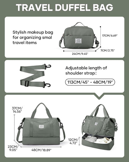 Travel Duffel Bag, 18x14x8 Inches Travel Bag Spirit with Shoes Compartment, Weekender Overnight Bag for Women with Trolley Sleeve, Carry On Bag for Airplanes Sport Tote Gym Bag Black - Colors B